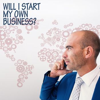 businessman calling on the phone  against grey background