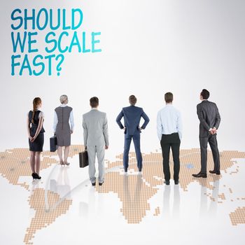 Business team against world map with lines