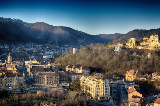 Brasov in a evening cityscape. interpretation.