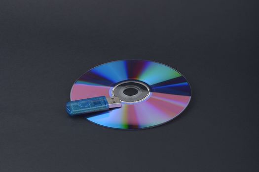 Flash card lying on a disk on a dark grey background