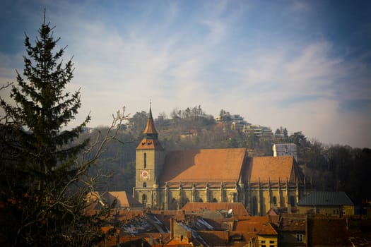 the black church, brasov in evening light