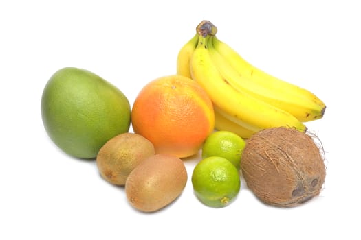 Assortment of exotic fruits isolated on white