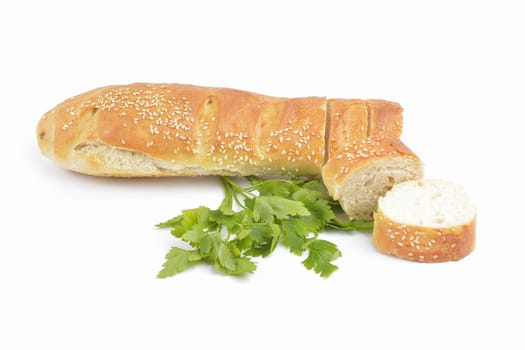 fresh homemade natural bread with vegetables  on white background