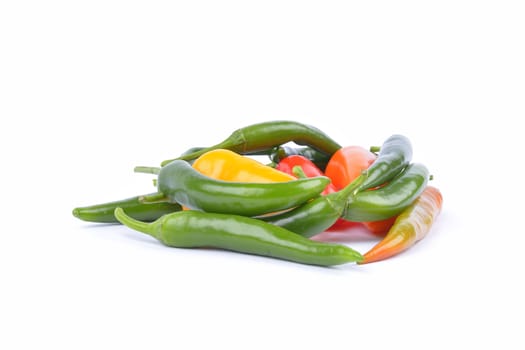 red and green chilli pepper  on white background.