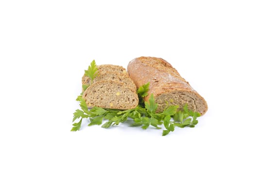 fresh homemade natural bread with vegetables on white 