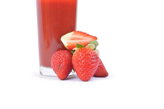 Strawberries with leaves. Isolated on a white background.