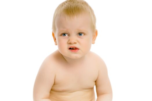 baby boy sitting on a white background