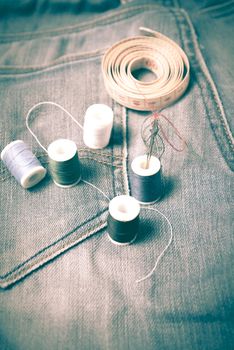 jean pants and sewing retro vintage style