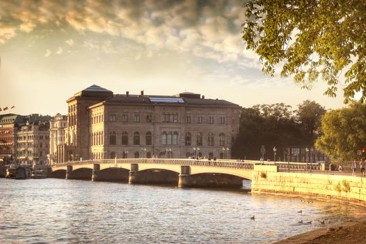 Architecture. Old Town in Stockholm. View on Stockholm bridge.