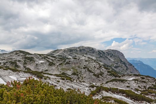 Dachstein mountains, view towards summit station from the Dachstein Shark monument