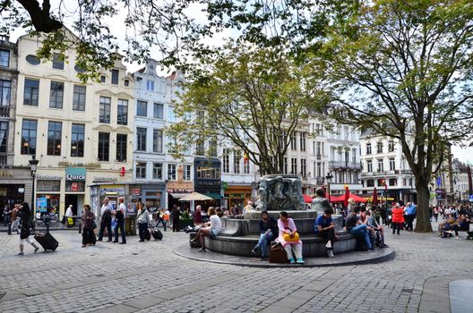 Brussels, Belgium - May 12, 2015: People at Place d'Espagne (Spanish Sqaure) in Brussels, Belgium. on May 12, 2015.