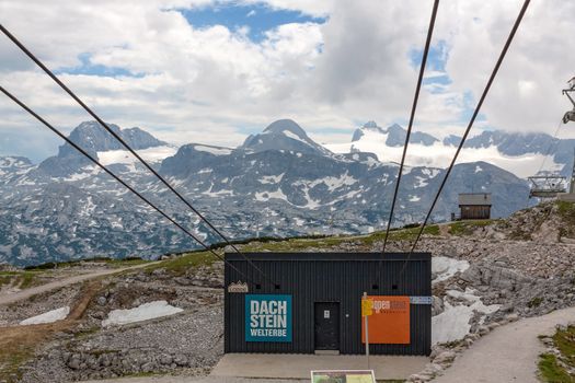Obertraun, Austria - June 27, 2014: On top of Dachstein mountains, a famous tourist destination of Salzburger Land for hikers.