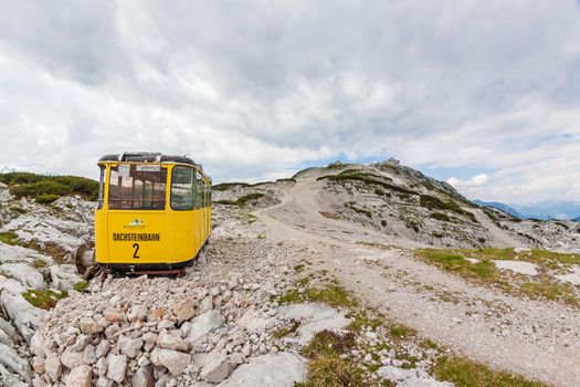 Obertraun, Austria - June 27, 2014: Ropeway gondola at Dachstein mountains, a famous tourist destination of Salzburger Land for hikers.