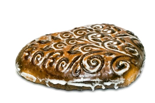 Delicious cake, beautifully decorated with patterns. Presented on a white background.