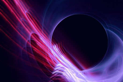 Fractal images: on a black background depicts a whimsical line with black circle , symbolizing astronomical "black hole".