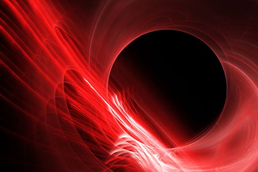 Fractal images: on a black background depicts a whimsical line with black circle , symbolizing astronomical "black hole".