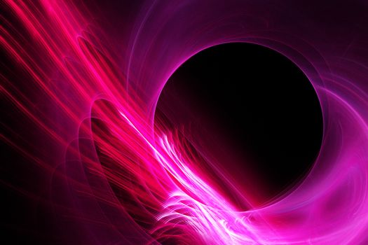 Fractal images: on a black background depicts a whimsical line with black circle , symbolizing astronomical "black hole".