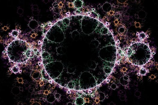 Fractal images: on a black background depicted fancifully colored lines intertwining in a beautiful lace pattern.