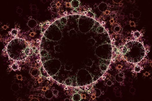 Fractal images: on a black background depicted fancifully colored lines intertwining in a beautiful lace pattern.