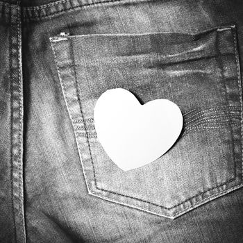 red heart on jean black and white tone color style