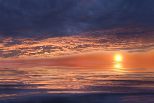 Landscape conceptual image. Beautiful sundown over the ocean.