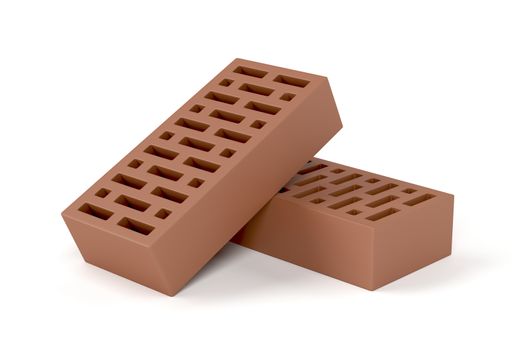 Two red clay bricks on white background