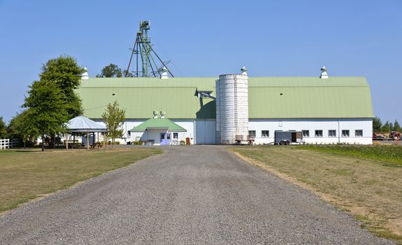 Large agricultural barn in Suvie Island Oregon.