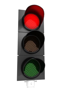 A traffic light with an active red light