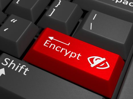 Encrypt key on keyboard - A red key with the text sell on a white keyboard combined with a invisible sign.