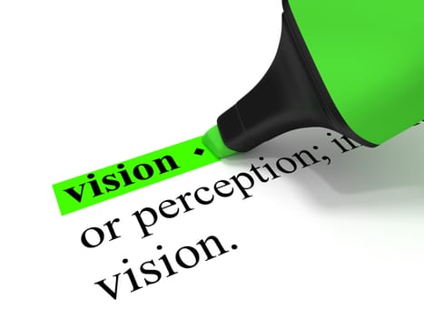 The dictionary-word "vision" marked with a green marker.