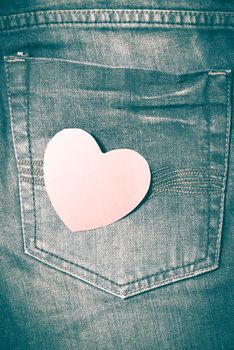 red heart on jean retro vintage style