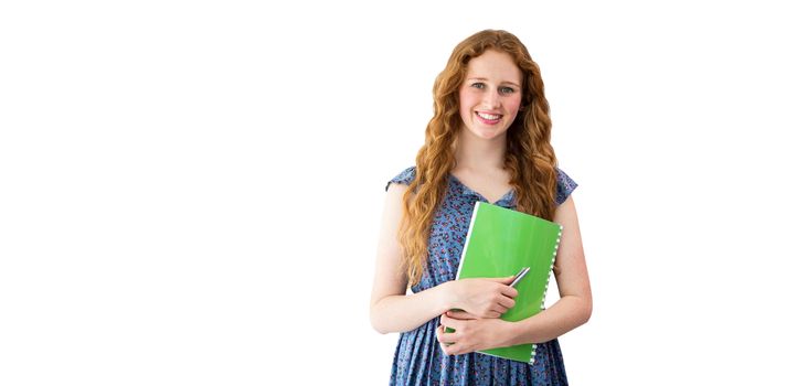Happy student against white background with vignette