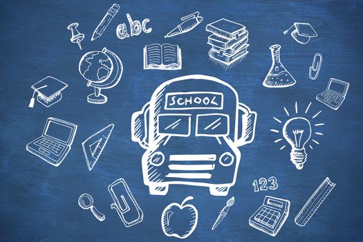 Education doodles against blue chalkboard