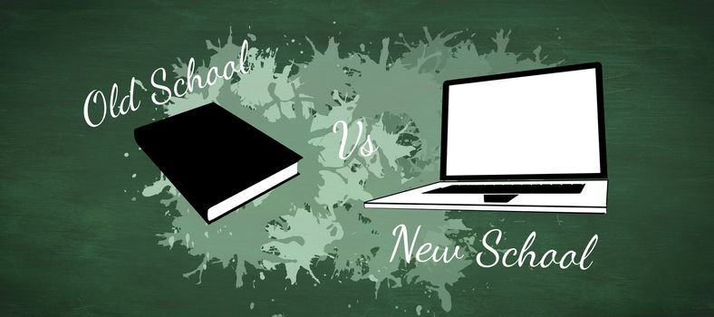 old school vs new school  against green chalkboard