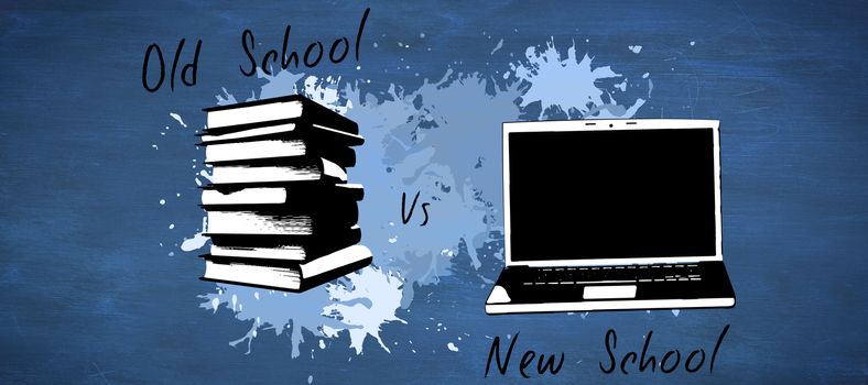 old school vs new school  against blue chalkboard