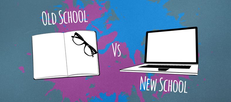 old school vs new school  against blue background