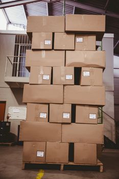 Interior of warehouse with cardboard boxes