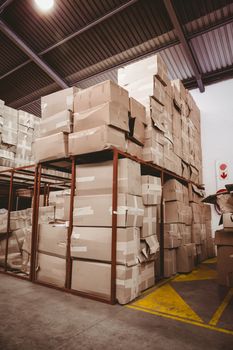 Interior of warehouse with cardboard boxes