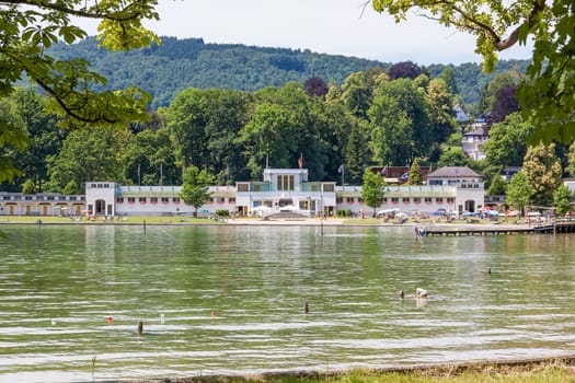 Bathing beach / lido in Gmunden, Austria - view from the Toscanapark