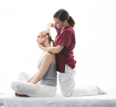 physical therapist with woman patient