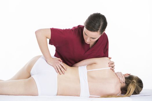 physical therapist with woman patient