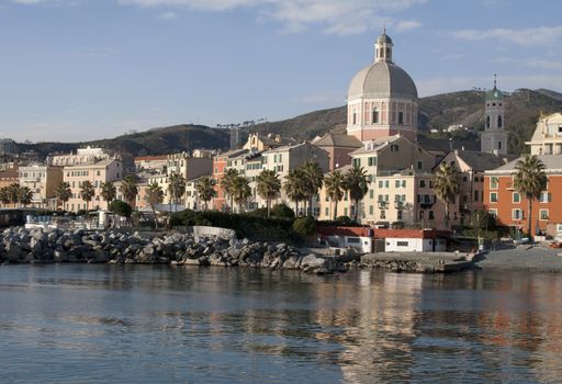 typical mediterranean village in ligurian riviera, called pegli