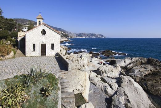 bordighera is a typical village in ligurian riviera, here is the church of St. Ampelio