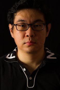 Asian Chinese Guy Portrait in dark background studio shots.