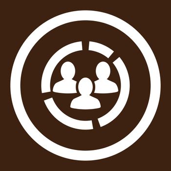 Demography diagram glyph icon. This rounded flat symbol is drawn with white color on a brown background.