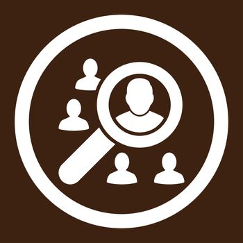 Marketing glyph icon. This rounded flat symbol is drawn with white color on a brown background.