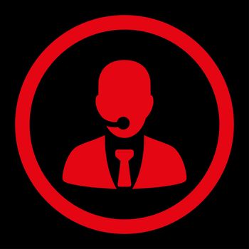 Call center operator glyph icon. This rounded flat symbol is drawn with red color on a black background.