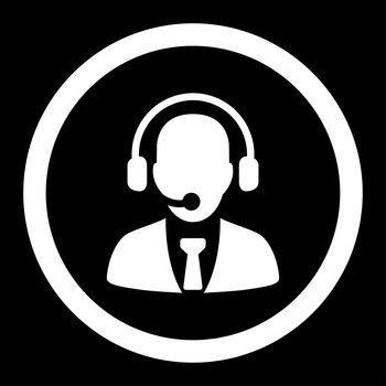 Call center glyph icon. This rounded flat symbol is drawn with white color on a black background.