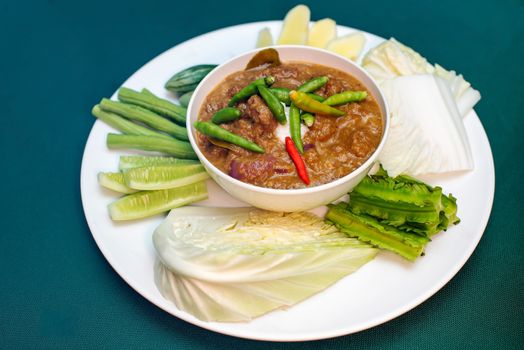 preserved vegetables ,Herbed Soya Beans with Minced Shrimp and Pork in Coconut Milk served with Fresh Vegetables