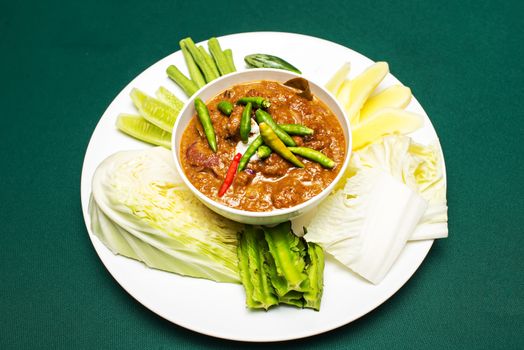 preserved vegetables ,Herbed Soya Beans with Minced Shrimp and Pork in Coconut Milk served with Fresh Vegetables